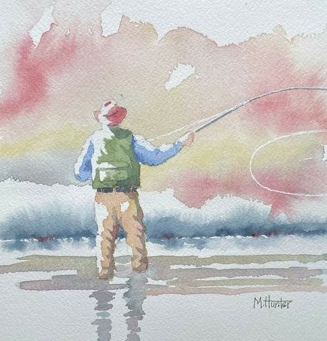 Fly Fishing Art, Watercolor Paintings Of Animals, Watercolor Art Landscape, Art Studio Room, Naive Illustration, Abstract Art Painting Techniques, Watercolor Beginner, Watercolor Water, Watercolor Fish