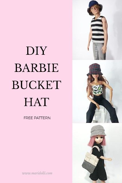 free barbie bucket hat pattern, can also fit a Curvy Barbie, Ken and Licca-chan Ken Doll Hat Pattern, Barbie Hat Pattern Free, Barbie Bucket Hat, Barbie Hat Patterns, Curvy Barbie Clothes Patterns Free, Free Barbie Sewing Patterns, Ken From Barbie, Doll Hat Pattern, Barbie Hacks