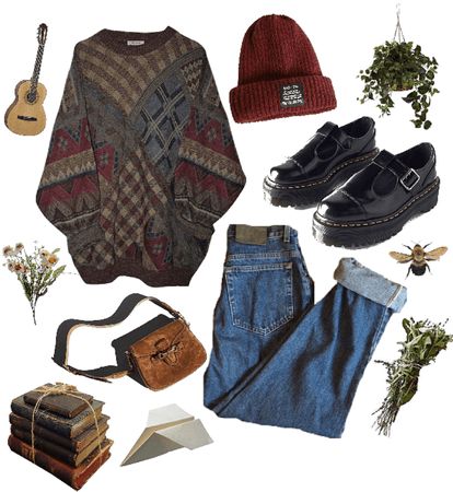 Soft Grunge Outfits For School, Earthy Grunge Outfits Masc, Dark Academia Witch Aesthetic Outfit, Cottage Grunge Outfits, Autumn Core Outfits, Fairycore Winter Outfits, Cottagecore Grunge Outfits, Cottage Core Winter Outfits, Earthy Grunge Outfits