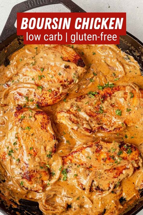 Boursin Cheese Recipes Low Carb, Garlic And Herb Boursin, Smothered Grilled Chicken, Boursin Chicken Slow Cooker, Boursin Cheese And Chicken Recipes, Borsine Cheese Chicken Recipes, Chicken Thigh Boursin Cheese, Boursin Lasagna, Boursin Recipes Dishes