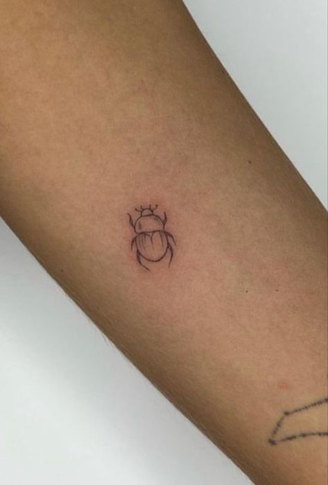 Beetle art tattoo fine line idea tattoos fine line simple nice Minimalist Beetle Tattoo, Beetle Outline Tattoo, June Bug Tattoo Simple, Mini Bug Tattoo, Insect Tattoo Small, The Bug Collector Tattoo, Beetle Finger Tattoo, Beetle Bug Tattoo, Junebug Tattoo Ideas