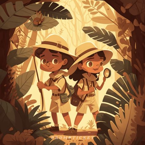 Illustration Prompts Inspiration, Kids Adventure Illustration, Explorer Drawing Character Design, Adventure Illustration Exploring, Backpacking Illustration, Discover Inktober, Children's Book Illustration Styles, Explorer Illustration, Treasure Illustration