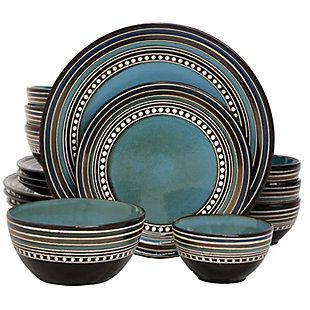 Gibson CafÃ© Versailles 16 Piece Double Bowl Dinnerware Set | Ashley Furniture HomeStore Painted Bowls, Western Stuff, Square Dinnerware Set, Blue Dinnerware, Casual Dinnerware, Stoneware Dinnerware Sets, Dessert Bowl, Dinner At Home, Stoneware Dinnerware