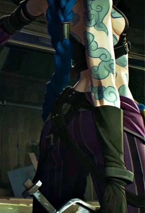 Jinx Tattoo Clouds, Jinx Cloud Tattoo, Jinx Tattoo, Jhin League Of Legends, Jinx Cosplay, Get Jinx, League Of Legends Game, Full Arm Tattoos, Legend Games