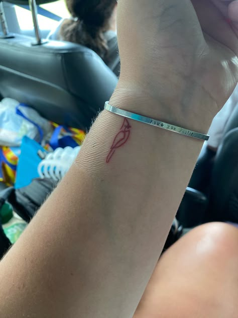 Simple Red Cardinal Tattoo, Bluejay Cardinal Tattoo, Cardinal Spine Tattoo, Cardinal Small Tattoo, Pretty Cardinal Tattoo, Matching Cardinal Tattoos, One Line Cardinal Tattoo, Red Cardinal Bird Tattoo, Single Line Cardinal Tattoo