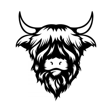 Highland cow head design on white background. Farm Animal. Cows logos or icons. vector illustration. Head Design, Farm Animal, Highland Cow, Buffalo, Cow, Vector Illustration, Black, Design, Logos