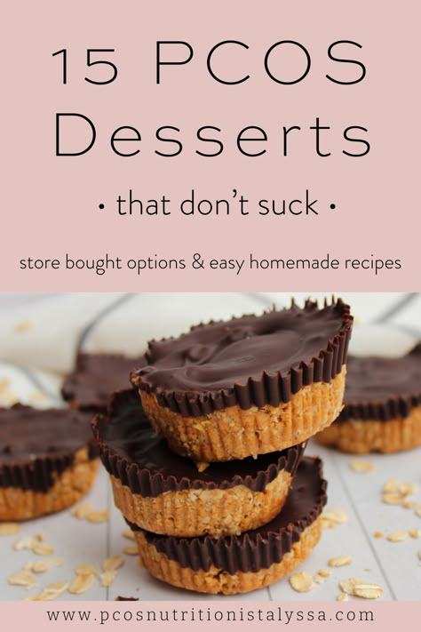 If you have a sweet tooth or are frequently having carb or sugar cravings, you may need to include some PCOS friendly desserts to your diet! These store bought options and dessert recipes are easy and delicious ways to satisfy your cravings without derailing your hormone health. Dessert On A Diet, Insulin Resistant Desserts, Insulin Resistance Dessert Recipes, Insulin Resistance Sweets, Desserts For Dieting, Curb Sweet Cravings, Healthier Dessert Ideas, Glucose Friendly Recipes, Less Sugar Diet