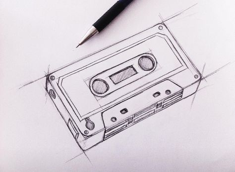 Cassette Cassette Tape Sketch, Caset Tape Drawing, Casette Drawings, Drawing Ideas Objects, Cassette Drawing, Cassette Tape Drawing, Aesthetic Cassette, Industrial Tattoo, Cassette Tattoo