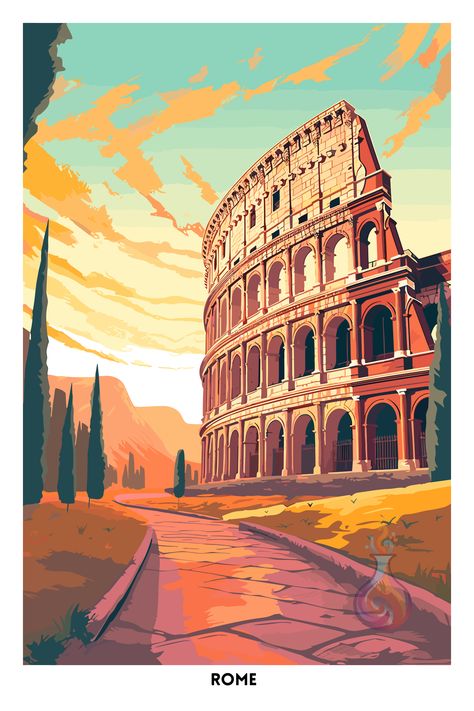 Colosseum Italy, Rome Colosseum, Rome Art, Italian Posters, Colosseum Rome, Italy Poster, Polygon Art, Retro Travel Poster, Afrocentric Art