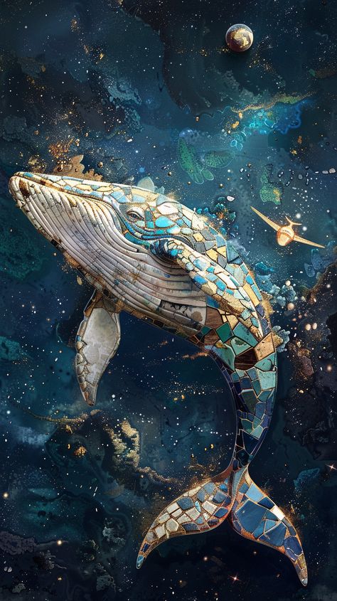 Whale Made of Broken China in Space Space Whale Aesthetic, Jonas And The Whale, Space Whale Art, Whale Astronaut, Whale Photography, Humpback Whale Art, Whale Mermaid, Space Backdrop, Flying Whale