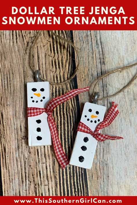 Jenga Block Christmas, Diy Snowman Ornaments, Diy Schneemann, Apple Festival, Dollar Tree Christmas Decor, Snowmen Ornaments, Jenga Blocks, 4 December, Dollar Tree Christmas