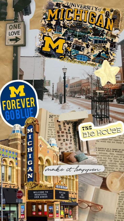 Umich Aesthetic, Jj Mccarthy, College Collage, Dorm Prints, Gameday Fits, Michigan Go Blue, College Vision Board, Michigan State Football, Easy Landscape