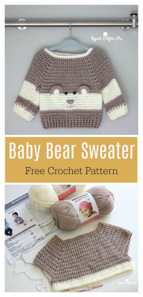 Crochet Baby Blanket Beginner, Crochet Baby Sweater Pattern, Crochet Sweater Free, Crochet Baby Sweaters, Baby Boy Sweater, Crochet Baby Sweater, Baby Sweater Patterns, Bear Sweater, Baby Crochet Patterns Free