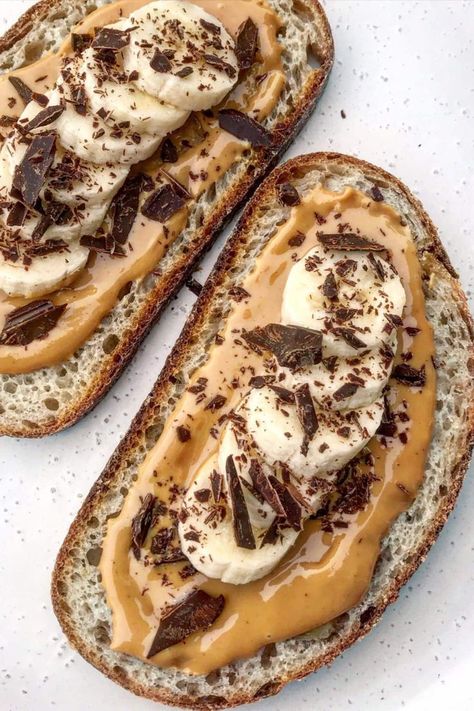 Peanut Butter, Banana and Dark Chocolate on Toast Benefits Of Sourdough Bread, Benefits Of Sourdough, Healthy Toast, Toast Ideas, Breakfast Toast, On Toast, Healthy Breakfast Ideas, Breakfast Bake, Peanut Butter Banana