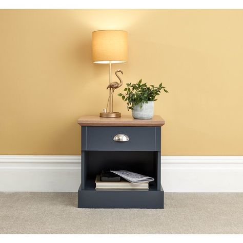 Fernleaf Brielle Manufactured Wood Bedside Table & Reviews | Wayfair.co.uk Slate Blue Paint, Nightstand Essentials, Blue Bedside Tables, Blue Bedroom Furniture, Smart Bedroom, Drawer Bedside Table, Wood Bedside Table, Furniture Warehouse, Open Shelf