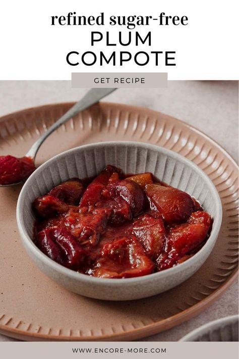 plum compote Plum Compote Healthy, Plum Compote, Czech Desserts, Plum Recipes, Chia Seed Pudding, Food Club, Side A, Agave Syrup, Refined Sugar Free