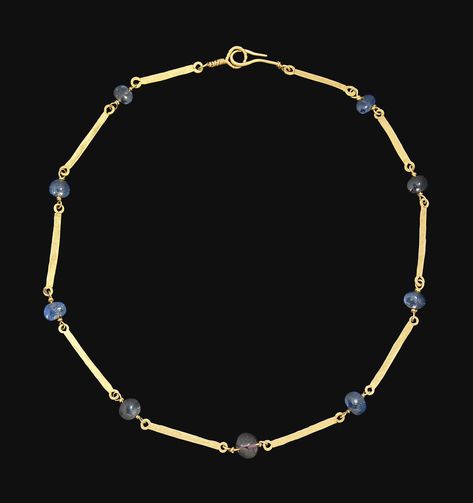 Roman gold and sapphire necklace Roman Jewellery, Roman Necklace, Ancient Necklace, Ancient Roman Jewelry, Ancient Jewels, Roman Jewelry, Sapphire Beads, Ancient Jewellery, Gold Bars