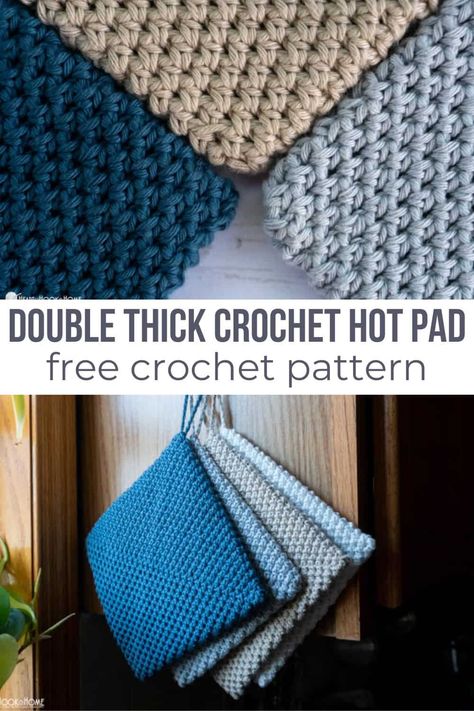 Something ALL households need? Hot pads and potholders! Follow this FREE crochet pattern to make a set of easy double thick crochet hot pads. Potholder Patterns Free, Crochet Hot Pad, Crochet Towels, Thick Crochet, Crochet Pot Holders Free Pattern, Crochet Pot Holders, One Skein Crochet, Crochet Potholder Patterns, Crochet Potholder