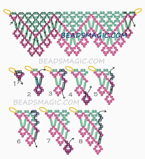 Free pattern for beaded necklace Alba | Beads Magic Diy Necklace Patterns, Seed Bead Tutorials, Beads Magic, Beaded Necklace Tutorial, Beaded Necklace Patterns, Seed Bead Pattern, Beading Netting, Beading Patterns Free, Necklace Tutorial