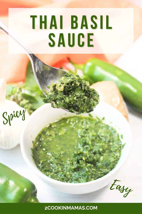 This Thai Basil Sauce recipe is a rich and flavorful sauce made from fresh Thai basil leaves. It is a vibrantly rich sauce that blends savory and spicy with hints of sweetness. Thai Basil sauce takes less than 5 minutes to make and is incredibly versatile. Drizzle it on grilled meats and fish, use as a dipping sauce for spring rolls and dumplings, or as a stir-fry sauce for vegetables, tofu, or seafood. Fresh Thai Basil Recipes, Recipes Using Thai Basil, Thai Basil Sauce, Thai Sauces, Basil Sauce Recipe, Sauce For Spring Rolls, Thai Basil Recipes, Asian Cusine, Sauce For Vegetables