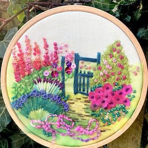 Rowandean Embroidery, Garden Embroidery, Crewel Embroidery Kits, Border Embroidery, Garden Gate, Crewel Embroidery, Slow Stitching, Flower Embroidery Designs, Bead Kits