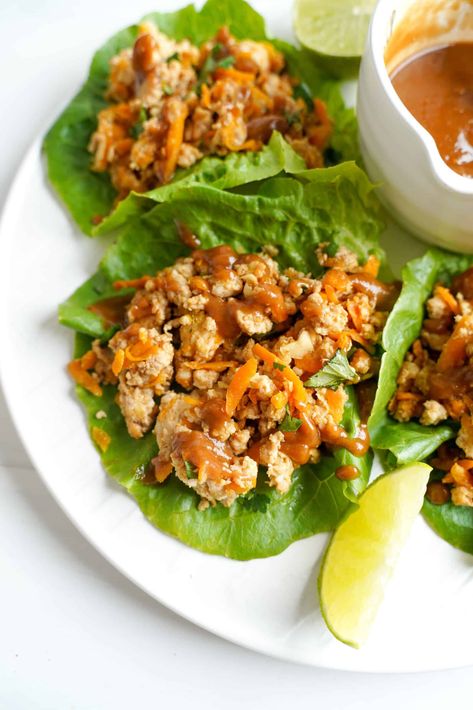 Make these chicken lettuce wraps just like PF Chang’s. Learn how to make chicken stir-fry, peanut sauce and how I pick the best lettuce for the job. Chicken Hoisin Sauce, Pf Chang, Shrimp Lettuce Wraps, Asian Chicken Lettuce Wraps, Chicken Lettuce Wraps Recipe, Beef Lettuce Wraps, Lettuce Wrap Recipes, Bruschetta Recipe, Mince Recipes