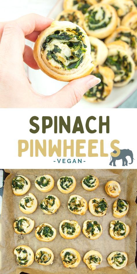 Are you having friends over and you want to serve something quick, delicious, and crowd-pleasing? Then you have to make these Vegan Spinach Pinwheels! It's finger-food at its best! | ElephantasticVegan.com #vegan #pinwheels #spinach Vegan Baby Shower Food, Spinach Pinwheels, Italian Spinach, Vegetarian Finger Food, Vegan Dinner Rolls, Vegan Finger Foods, Vegan Potluck, Vegan Spinach, Vegan Feta Cheese