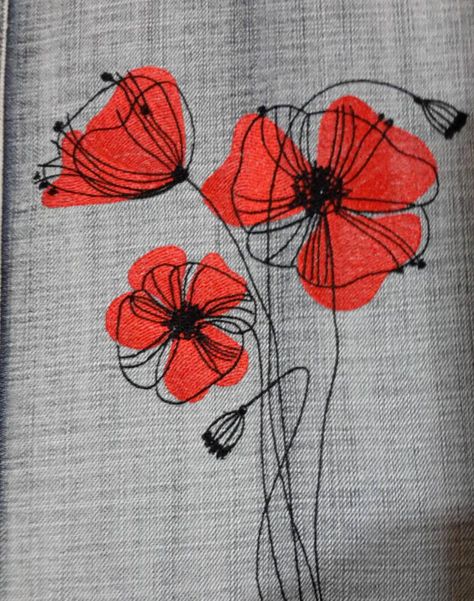 Poppies Poem, Poppies Flower, Poppies Art, Poppies Painting, Creeper Minecraft, Crewel Embroidery Kits, Sewing Machine Embroidery, Free Motion Quilt Designs, Free Motion Embroidery