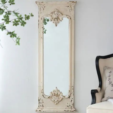 Full Length Floor Mirror with Solid Wood Frame - On Sale - Bed Bath & Beyond - 39451779 Diy Full Length Mirror Ideas Frames, Romantic Chic Style, Parisian Farmhouse, Shabby Chic Bathrooms, Fairy Mirror, Long Mirror, Tall Mirror, Full Length Floor Mirror, Farmhouse Mirrors