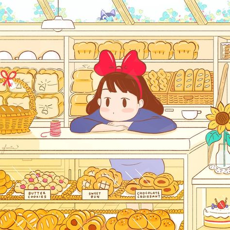 Ghibli Studio Wallpaper, Kiki's Delivery Service Wallpaper, Ghibli Cute, Ghibli Fanart, Studio Ghibli Fanart, Studio Ghibli Background, Ghibli Artwork, The Bakery, Studio Ghibli Movies