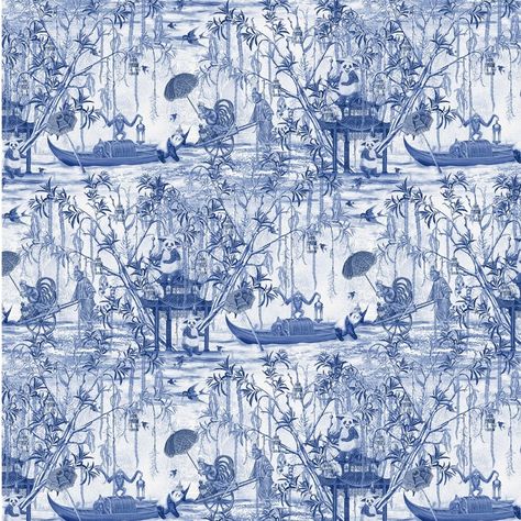 Asian Wallpaper, Dancing Animals, Chinoiserie Wallpaper, Willow Pattern, China Blue, Luxury Wallpaper, Antique Blue, Delft Blue, Blue China