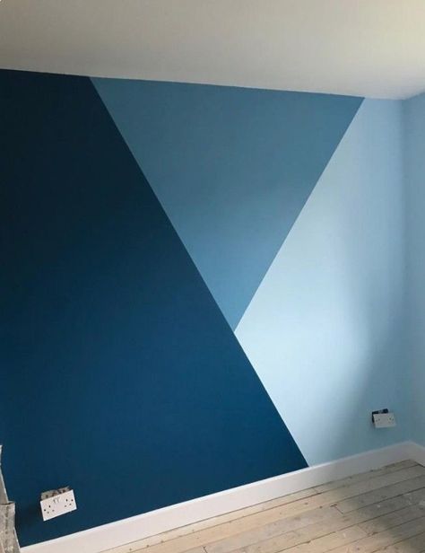 Taped Wall Designs Painters Bedroom, Simple Geometric Wall Paint Living Room, Color Palette 3 Colors Blue, Tri Color Wall Paint, Diy Geometric Wall Paint Bedrooms, Geometric Wall Paint Office, Geometric Wall Paint 3 Colors, Blue Boys Room Paint, Painted Wall Design Ideas