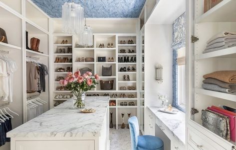 Transitional Closet, Closet Island, Dream Closet Design, Blue Ceilings, Wardrobe Room, Dream Closets, Glam Room, Master Closet, Closet Designs