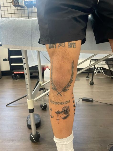 Leg Tattoos Men Thigh, Anime Leg Tattoo Men, Men’s Above Knee Tattoo, Tattoo Legs Men, Thigh Tattoo Men Ideas, Tattoo Thigh Man, Male Thigh Tattoo, Foot Tattoo For Men, Dragon Leg Tattoo Men