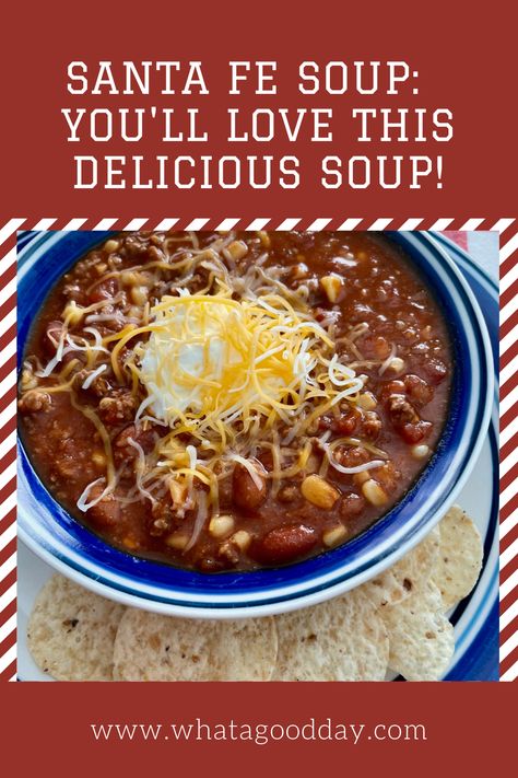 As soon as the weather starts to cool off our minds start to turn to soup recipes. Santa Fe Soup is usually the first soup I make when the weather starts changing. It’s one of my absolute favorites and I think you will love it too. There is a definite similarity to chili, but, oh my goodness, the flavor is incredible! If you love chili, Tex-Mex, or southwestern flavors then this is the soup recipe that you didn’t know you always wanted! Santa Fe Stew, Sante Fe Soup Recipes, Santa Fe Soup Recipe, Sante Fe Soup, Santa Fe Soup, Southwestern Soup, Tex Mex Soup, Southwestern Food, Tomato Snacks