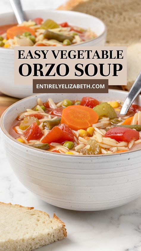 Non Meat Soups, Vegetable Soup No Meat Recipes, Easy Broth Based Soup Recipes, Aqua Cotta Soup, Chicken Veggie Orzo Soup, Vegetable Broth Pasta, Healthy Crockpot Vegetable Soup, Orzo Veggie Soup, Easy Orzo Soup Recipes