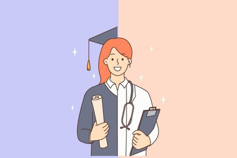 University Student Illustration, Success Illustration Art, Doing Well In School, University Illustration, Successful Doctor, Pp Cute, Graduation Illustration, Graduation Doctor, Smiling Female