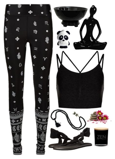 Health Goth Yoga Outfit. by blackbettyblog on Polyvore featuring The Upside, Sweaty Betty, sanuk and Damselfly Health Goth Aesthetic, Goth Workout Clothes, Health Goth Outfits, Goth Athleisure, Goth Workout, Goth Yoga, Eco Goth, Yoga Outfits For Women Fashion, Witchy Wardrobe