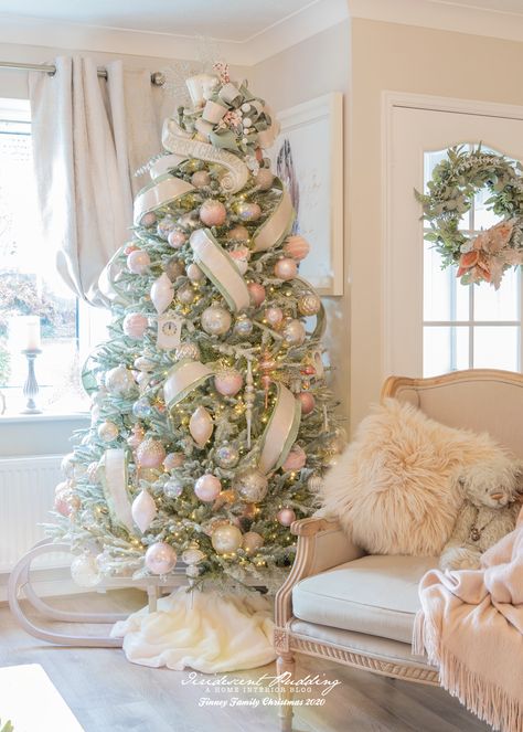 Pink Ballet Christmas Tree, Fairytale Christmas Tree, Bungalow Christmas, Coquette Winter, Glam Christmas Tree, French Country Christmas, Lilly Pad, Snowy Christmas Tree, Winter Holiday Decorations