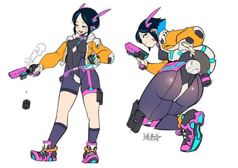 Original - Character design by RYUSEI R Mecha Outfit Design, Electric Character Design, Neon Character Design, Sketch Character, Oc Design, Body Reference Drawing, Original Character, Anime Girlxgirl, Character Design References