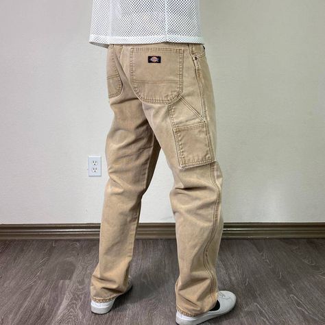 Vintage Khaki Sun Faded Dickies Carpenter Pants | Grailed Guy Pants Aesthetic, Dickies Khaki Pants Outfit Men, Dickies Cargo Pants Outfit Men, Beige Carpenter Pants Outfit, Mens Carpenter Pants Outfit, Khaki Dickies Outfit, Dickies Carpenter Pants Outfit Men, Dickies Cargo Pants Outfit, Dickies Carpenter Pants Outfit