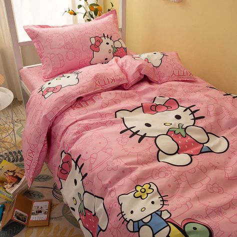 ORIGINAL PRICE: $149.99CONDITION: BRAND NEW Hello Kitty Dreamland 4-Piece Bedding Set - Cartoon Comfort for Students and Gamers Transform your bedroom into a whimsical dreamland with our Sanrio Cartoon Cute Hello Kitty Bed Linen 4 Piece Bedding Set. Crafted with care and adorned with the iconic Hello Kitty characters, this bedding ensemble is perfect for students and gamers alike.Indulge in the softness of 400-thread-count polycotton fabric, providing a luxurious touch for a comfortable night's Hello Kitty Bedroom, Hello Kitty Bed, Pillow Case Bed, Hello Kitty Rooms, Hello Kitty Characters, Hello Kitty Cartoon, Boy Quilts, Heart Quilt, Make Your Bed