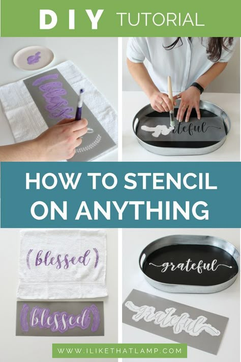 How to stencil on wood, metal, fabric, paper, concrete + more. Tips and tricks on how to stencil without paint bleed so you can make a beautiful piece of home decor that you love. #stencilling #stencils #diy #diyhome #diyhomedecor #diyprojects #diycraftid Affirmation Prayers, Stencil On Wood, Concrete Fabric, Girls Lip, Grandma Cards, Stencils Tutorials, Wood Art Diy, Stencil Decor, Stencil Wood