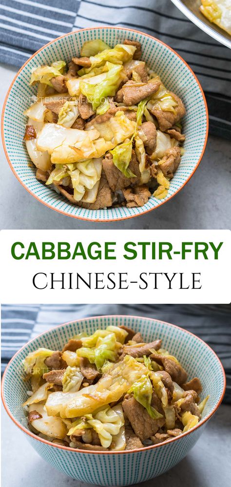 Bowl of stir-fried cabbage with pork on top of rice Cabbage Pork Stir Fry, Asian Cabbage Recipes Stir Fry, Cabbage Cashew Stir Fry, Pork Cabbage Stir Fry Recipes, Pork And Napa Cabbage Stir Fry, Beef Cabbage Stir Fry, Asian Chicken Cabbage Stir Fry, Chinese Pork And Cabbage Recipes, Chicken Napa Cabbage Stir Fry