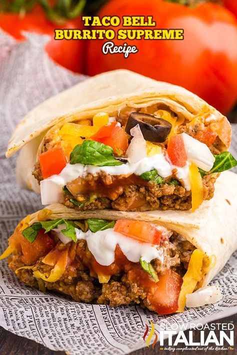 Taco Bell Burrito Supreme, Burrito Supreme Recipe, Taco Bell Burrito, Burrito Supreme, Mexican Chalupas Recipe, Menu Sushi, Menu Burger, Slow Roasted Italian, Taco Bell Recipes