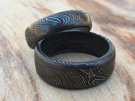 Damascus steel wedding rings Damascus Wedding Band, Steel Wedding Rings, Wedding Band Men, Damascus Steel Ring, Ring Men, Forest Wedding, Damascus Steel, Steel Ring, Mens Wedding Bands