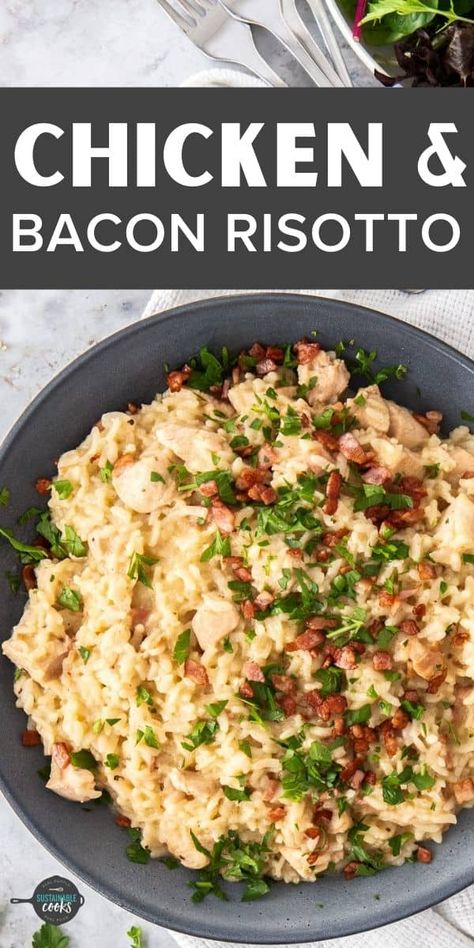 Chicken And Risotto Instant Pot, Crockpot Risotto, Risotto Pressure Cooker, Risotto Recipes Chicken, Bacon Risotto, Risotto Recipes Easy, Chicken Bacon Pasta, Chicken Risotto, Chicken And Bacon