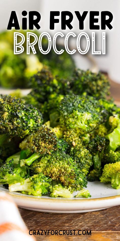 Air Fryer Broccoli is so easy to make and uses very little oil! We love using our air fryer for vegetables because they come out perfect every time! Air Fryer Broccoli, How To Cook Broccoli, Fried Broccoli, Broccoli Recipe, Frozen Broccoli, Easy Air Fryer, Fresh Broccoli, Healthy Side, Roasted Broccoli