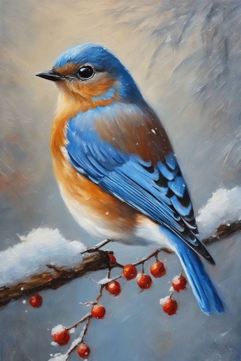 Blue Bird Watercolor Painting, Bluebird Painting Acrylic, Blue Birds Painting, Blue Bird Painting, Bluebird Painting, Bird Painting Acrylic, Bird Paintings On Canvas, Blue Bird Art, Big Birds