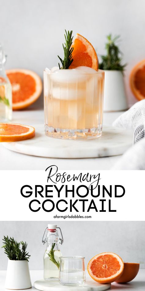 Rosemary Vodka Cocktail, Rosemary Drinks, Rosemary Drinks Cocktails, Rosemary Syrup Cocktail, Winter Vodka Cocktails, Simple Syrup Drinks, Greyhound Cocktail, Rosemary Cocktail, Grapefruit Vodka